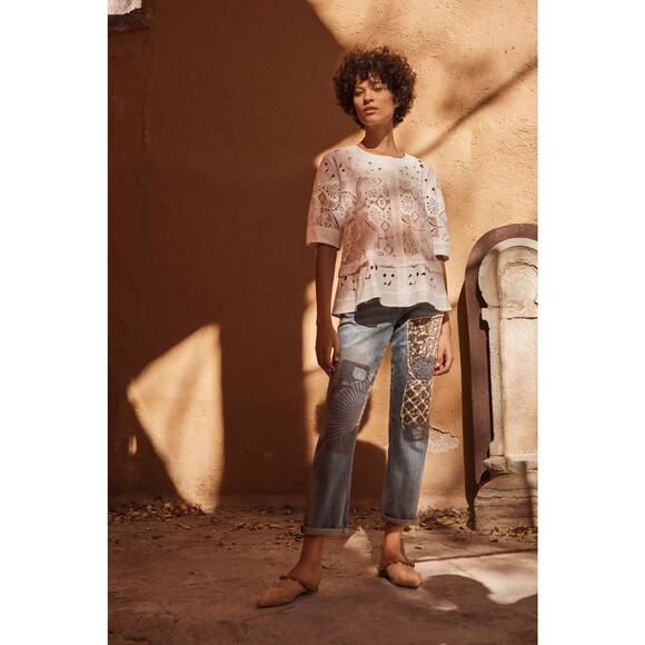 Pilcro Anthropologie Hyphen Mid-Rise Boyfriend Jeans Patchwork Denim 26 - Picture 3 of 9